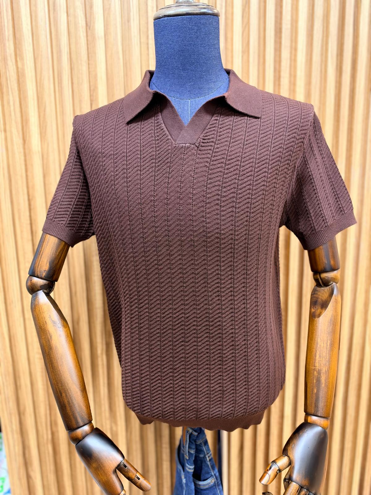 Split V Neck Knit Polo