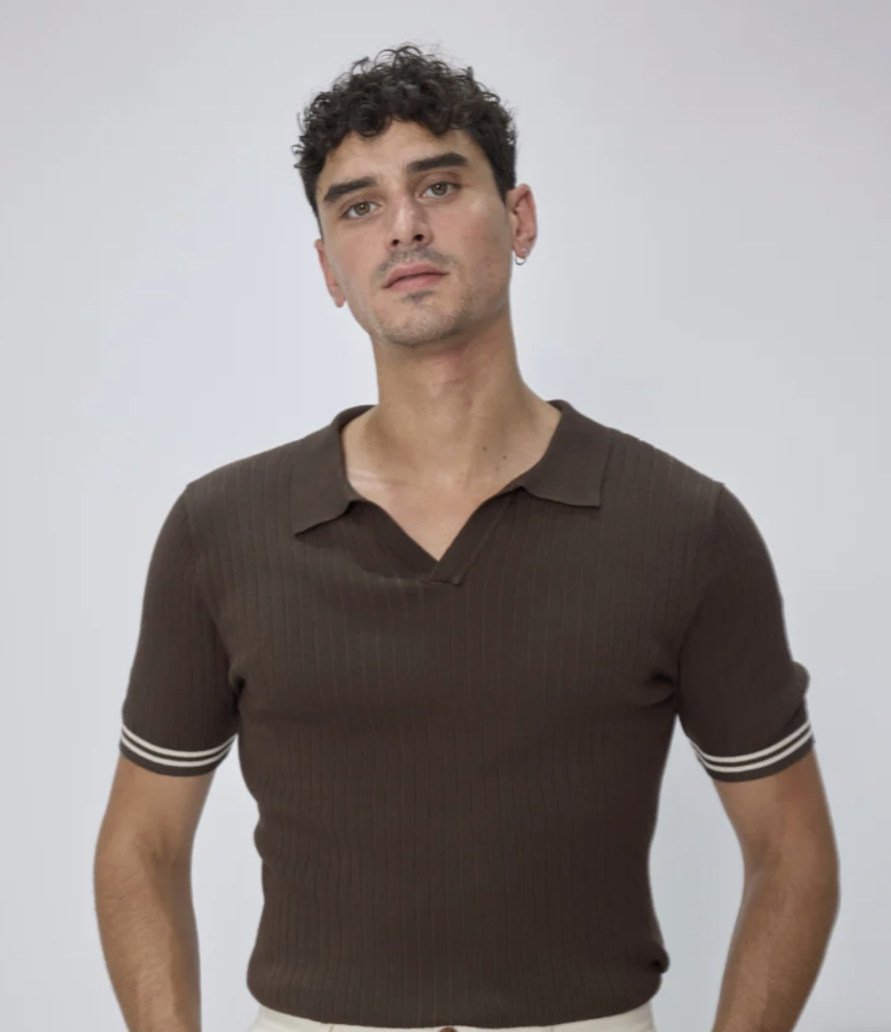 Split V Neck Knit Polo