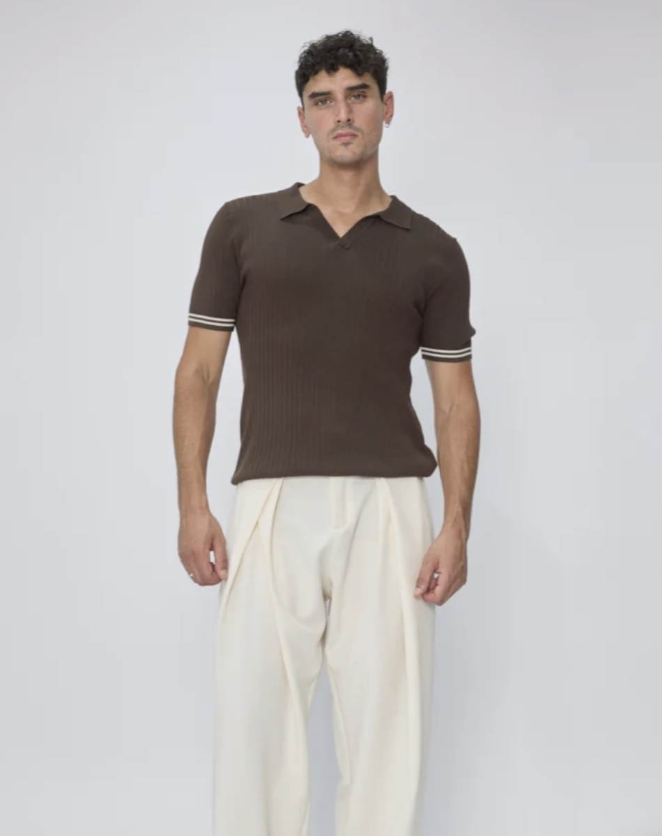 Split V Neck Knit Polo