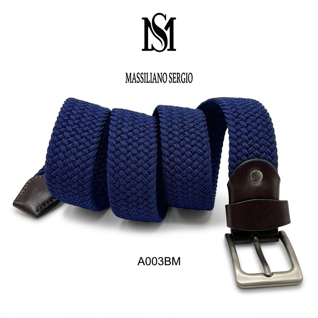 Elastic belt with cowhide split leather tip
