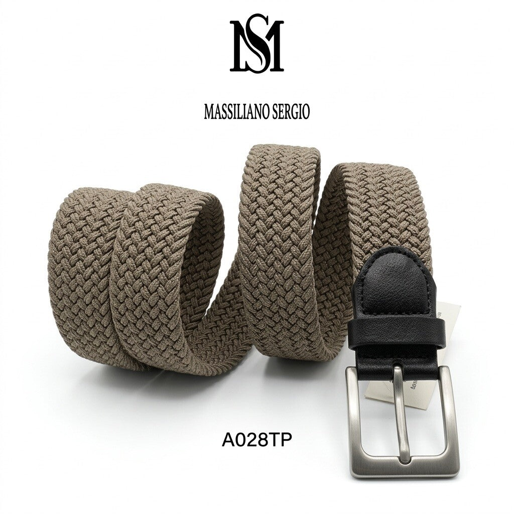 Elastic belt with cowhide split leather tip