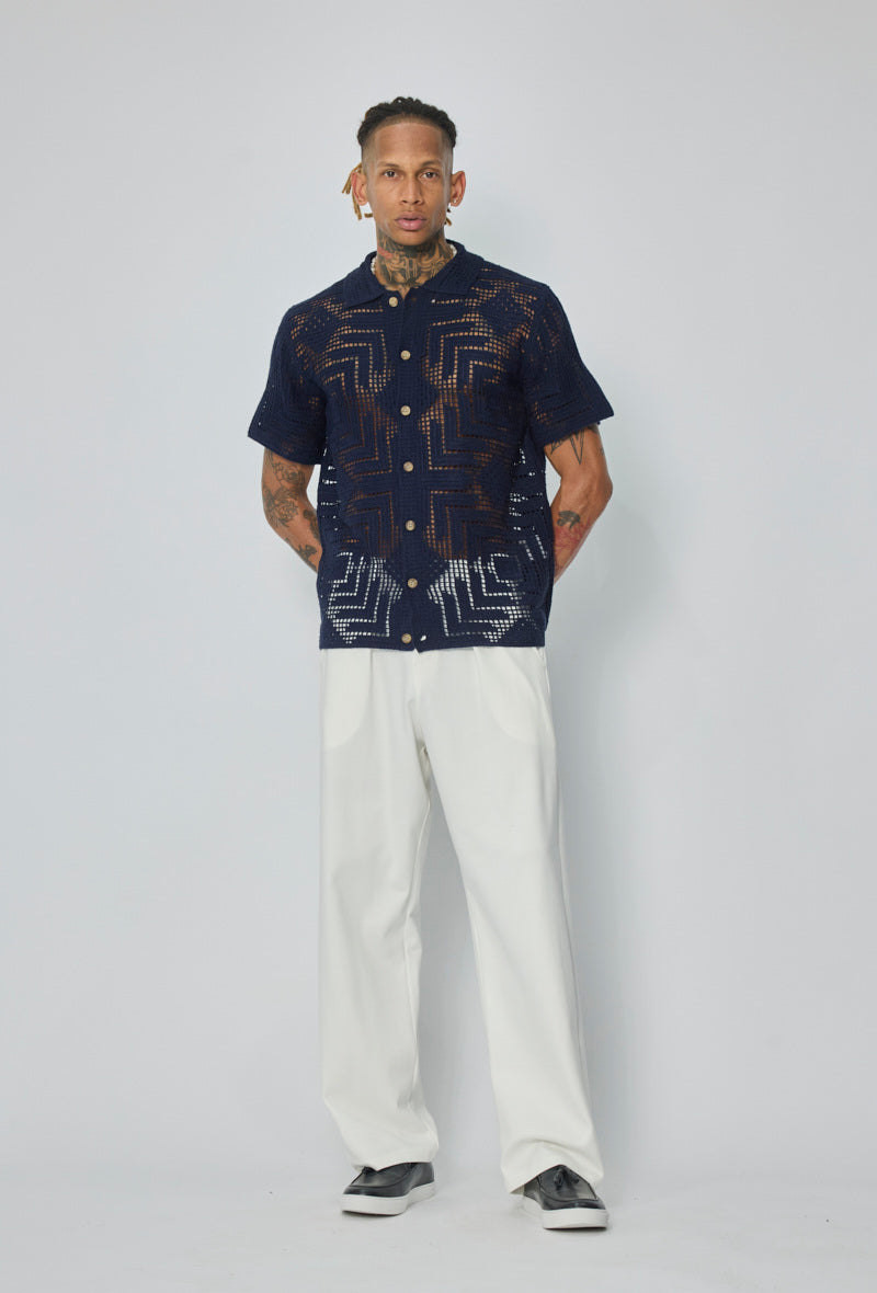 Openwork geometric shirt with button