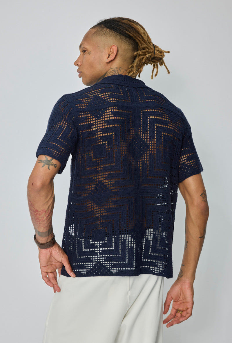 Openwork geometric shirt with button