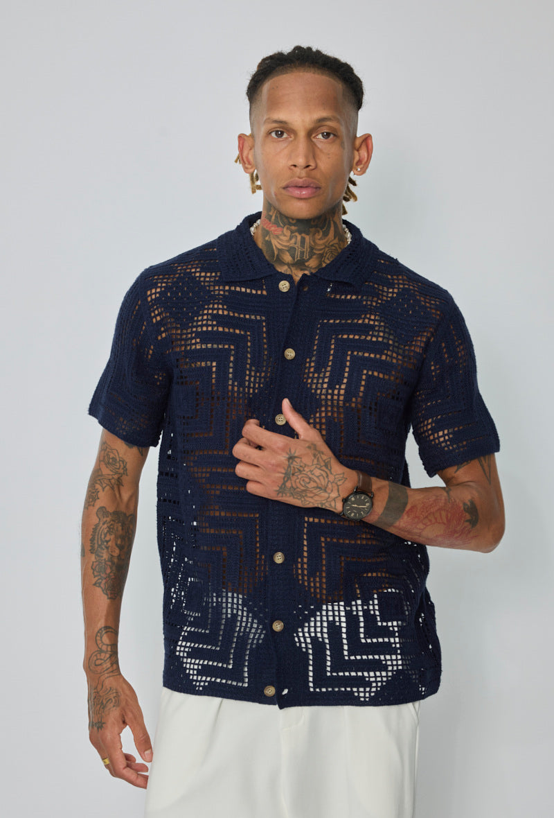 Openwork geometric shirt with button