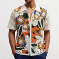 Men's short-sleeve crochet shirt with geometric patterns