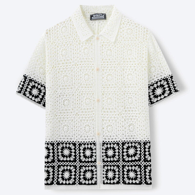 Men's chrochet shirt with geometric patterns
