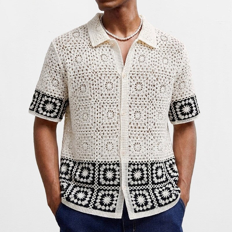 Men's chrochet shirt with geometric patterns
