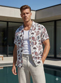 Short-sleeve shirts on a white background with floral prints