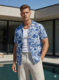Short-sleeve shirts on a white background with floral prints