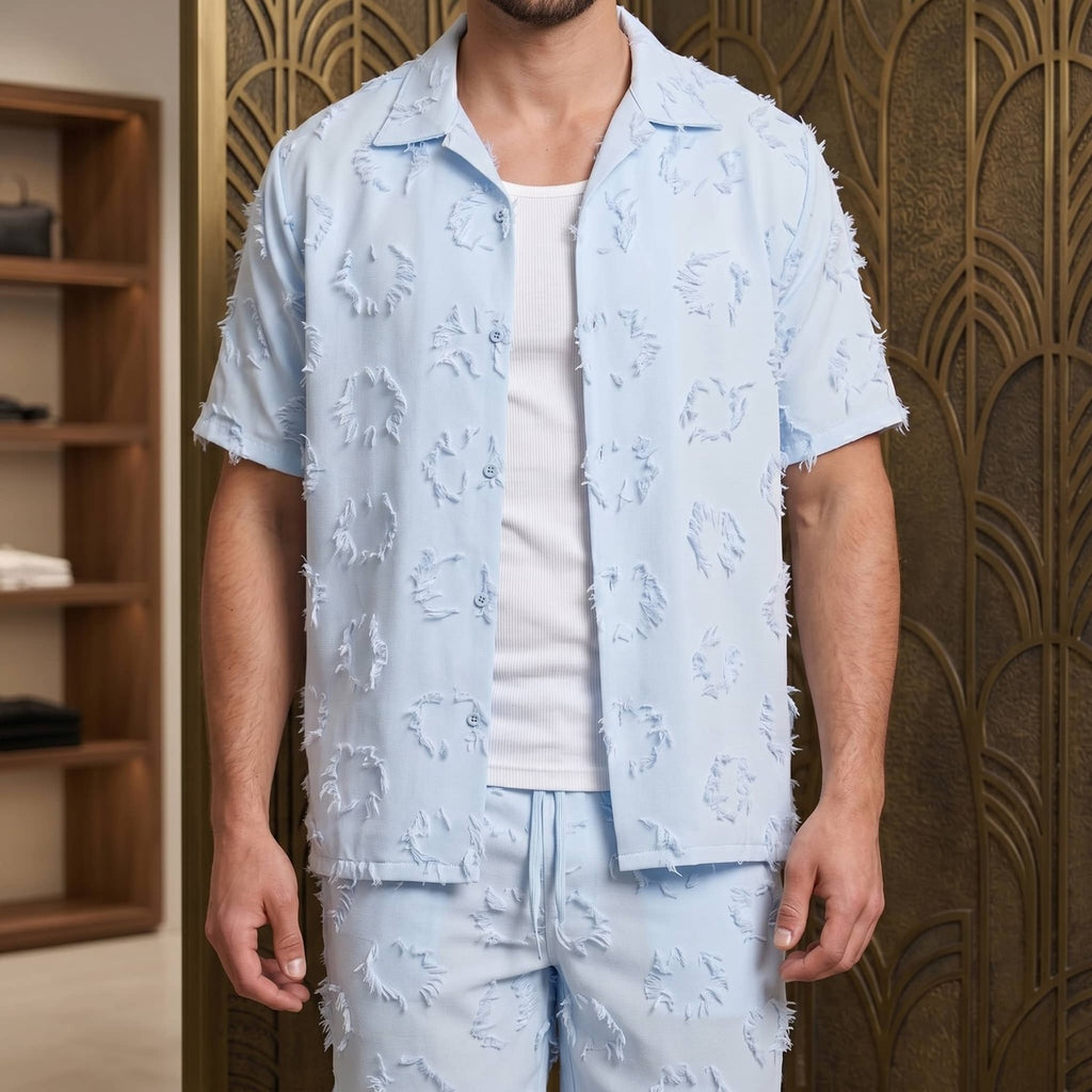 Frayed Bouclé Shirt & Shorts Set