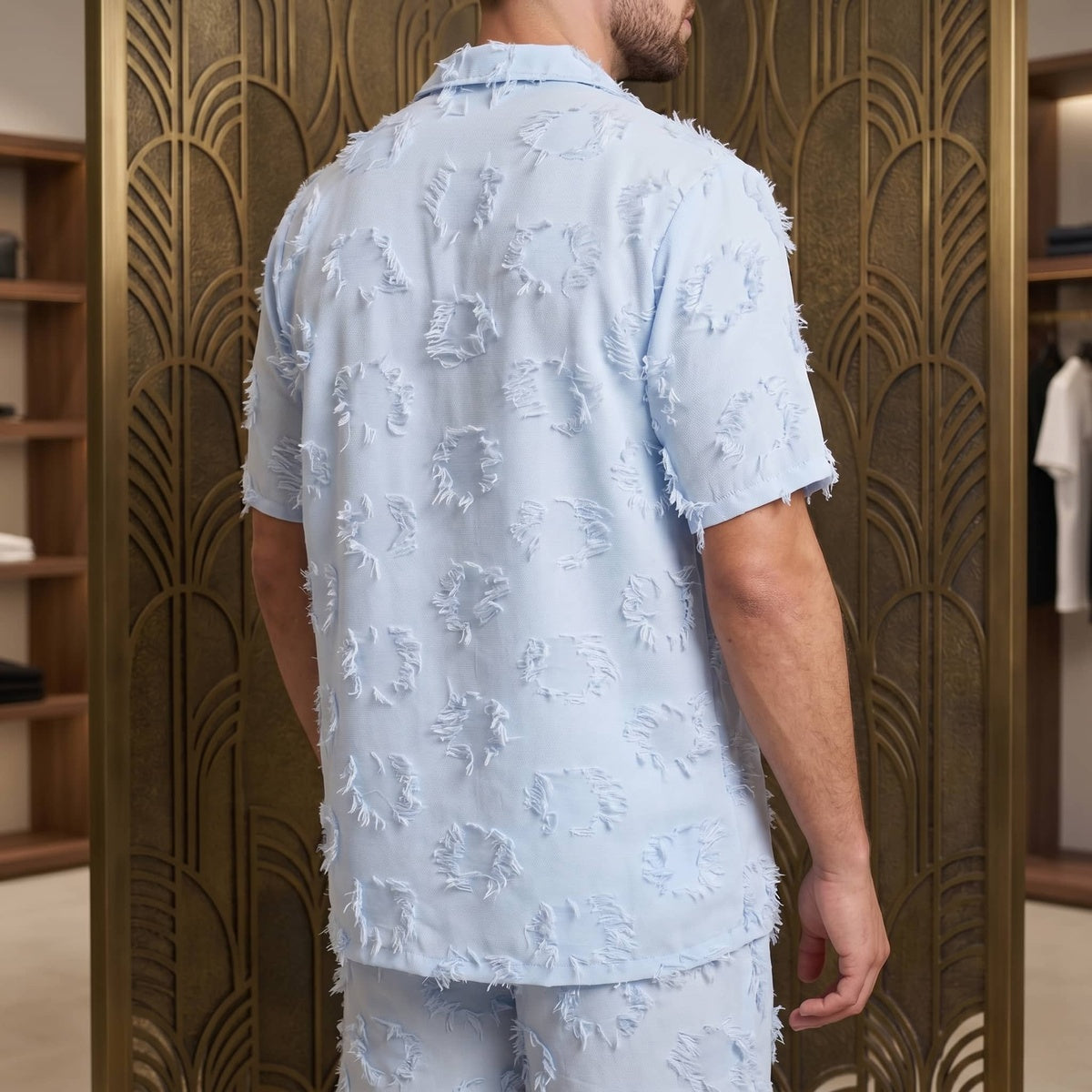 Frayed Bouclé Shirt & Shorts Set