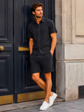 Men's Solid Cotton Shirt and Shorts Set