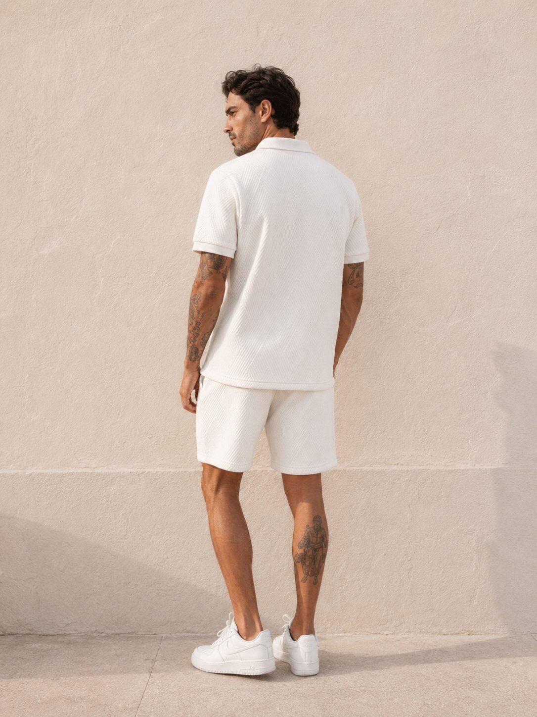 Textured Polo & Shorts Set