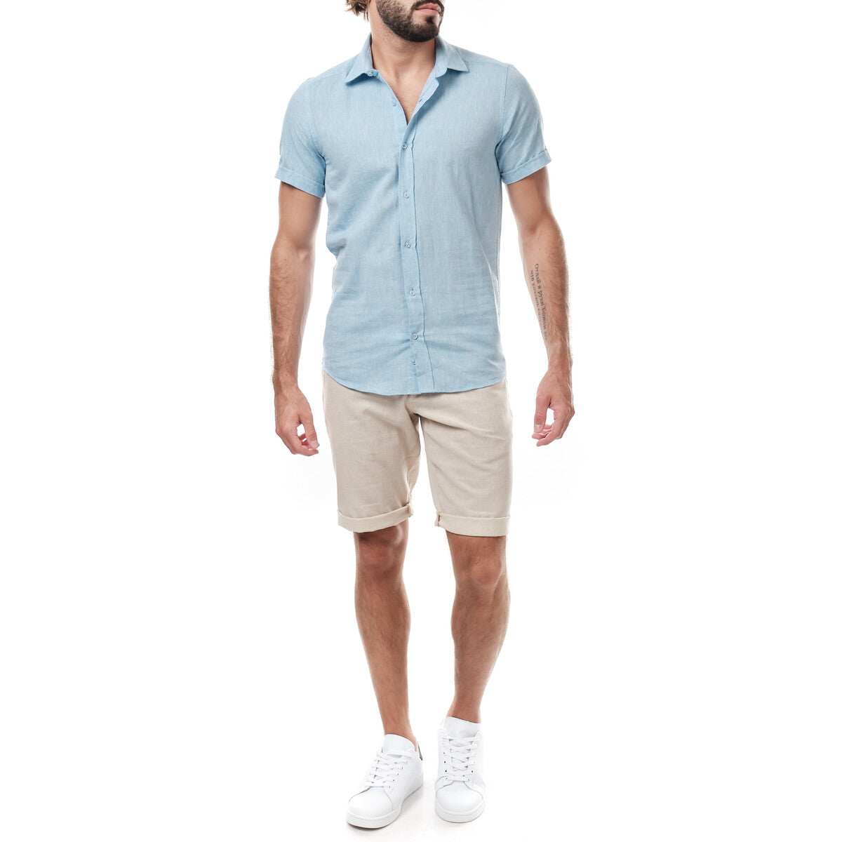 short-sleeve shirt in linen Blend