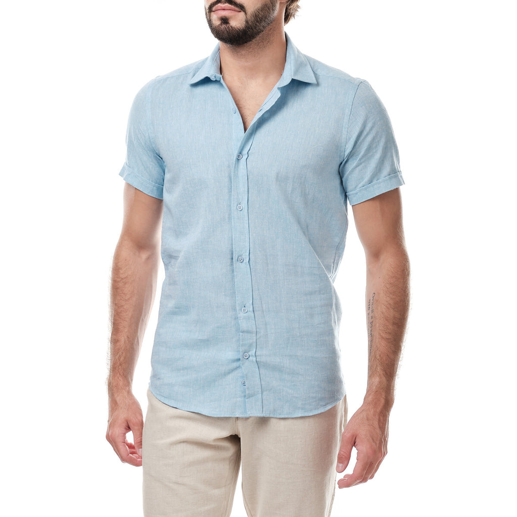 short-sleeve shirt in linen Blend