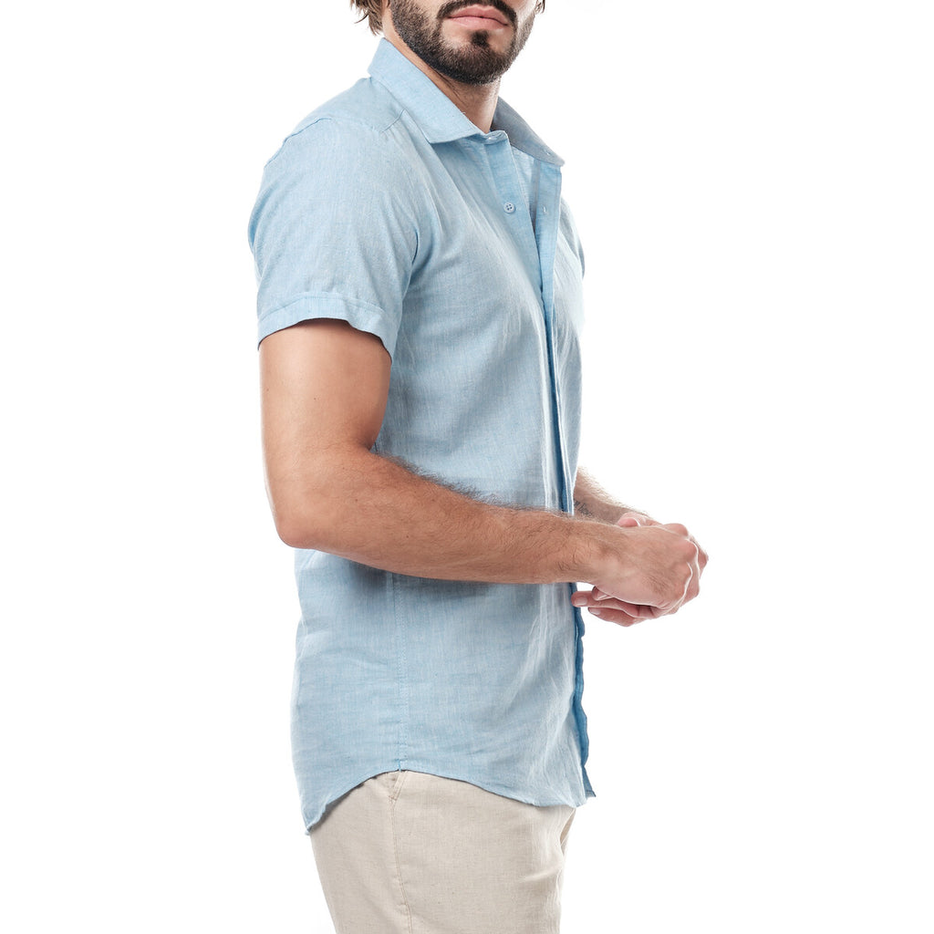 short-sleeve shirt in linen Blend