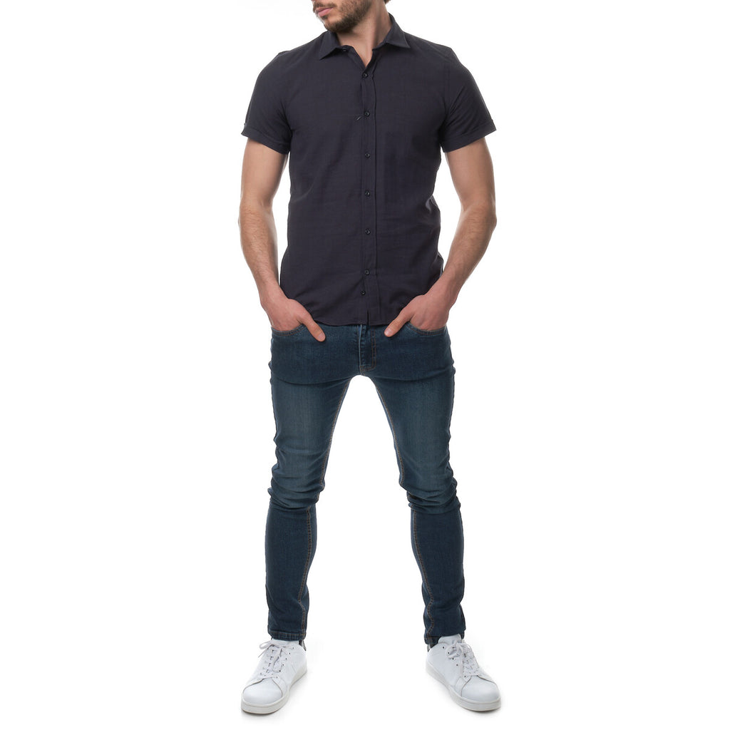 short-sleeve shirt in linen Blend
