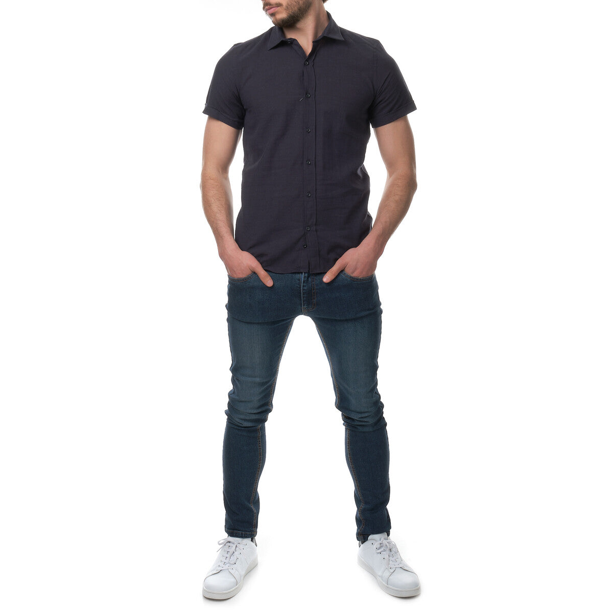 short-sleeve shirt in linen Blend