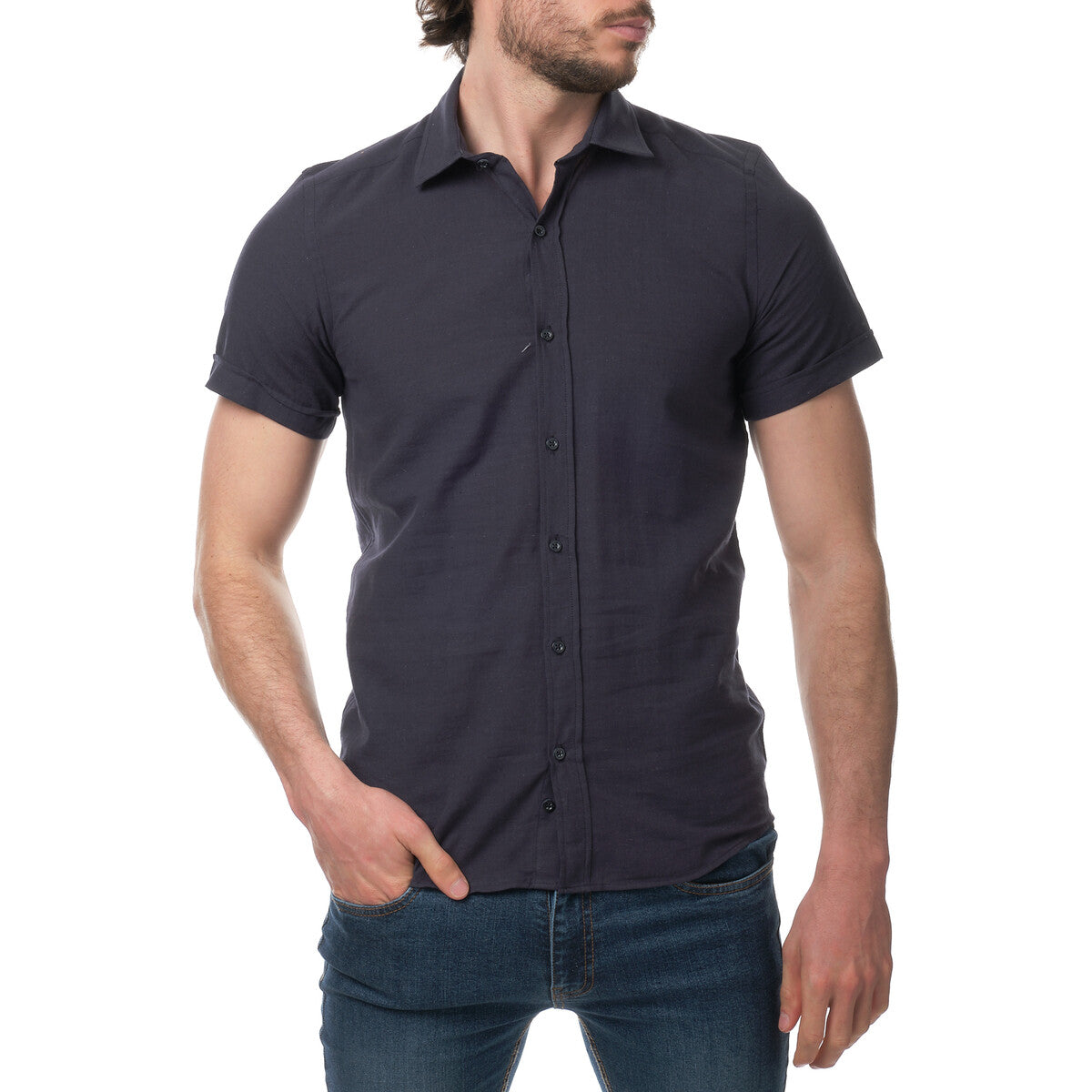 short-sleeve shirt in linen Blend