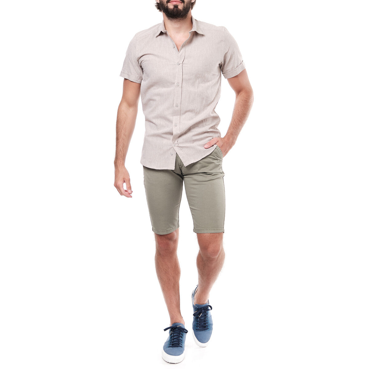 short-sleeve shirt in linen Blend