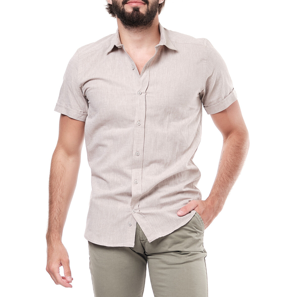 short-sleeve shirt in linen Blend