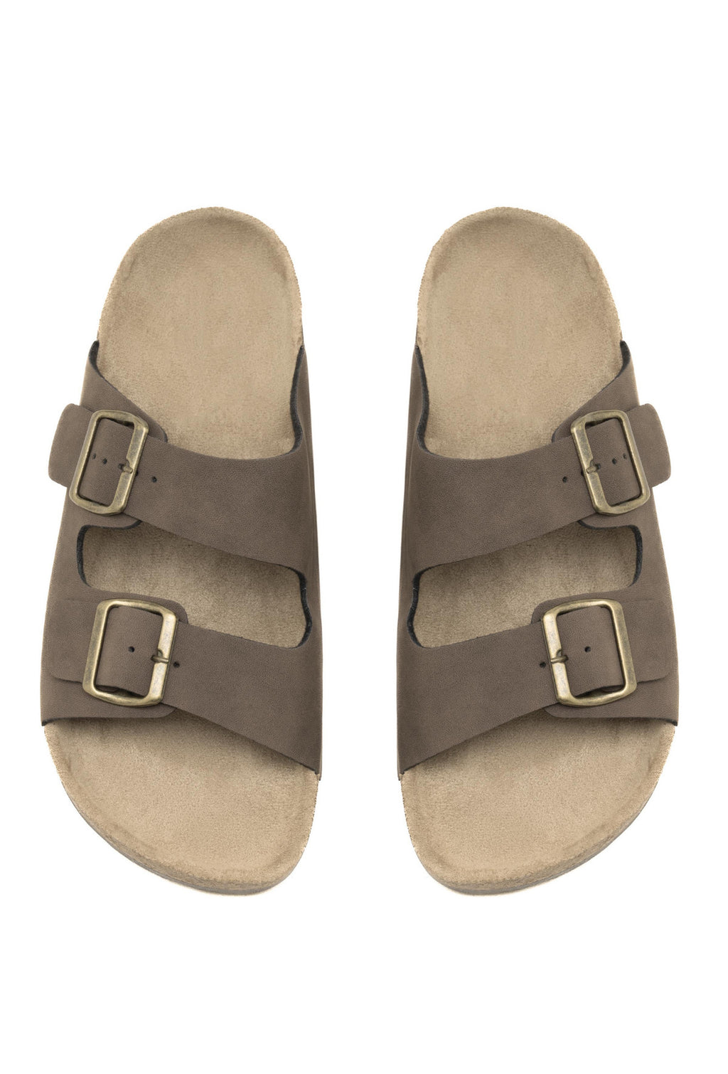 Cork-style mules with adjustable double buckles