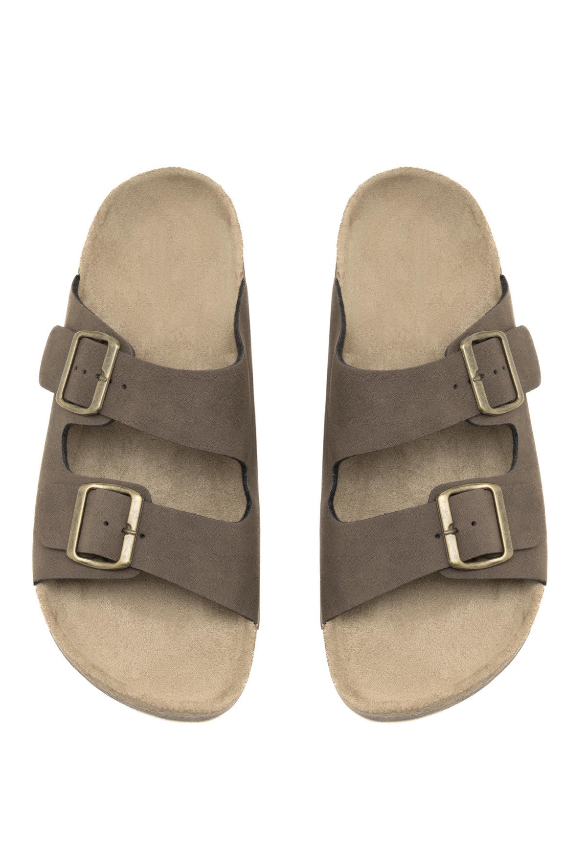 Cork-style mules with adjustable double buckles