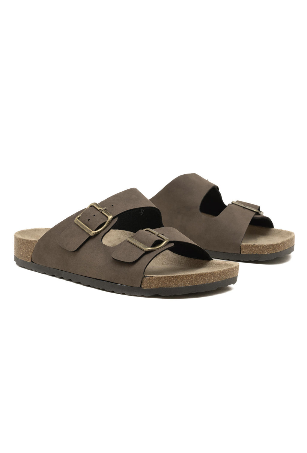 Cork-style mules with adjustable double buckles