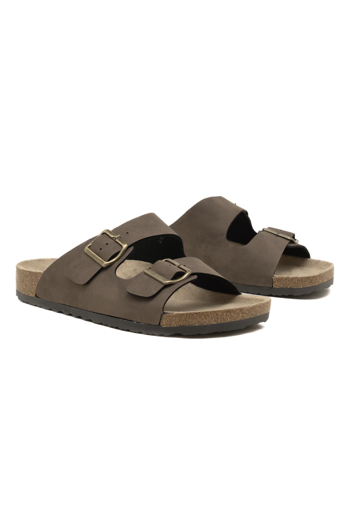 Cork-style mules with adjustable double buckles