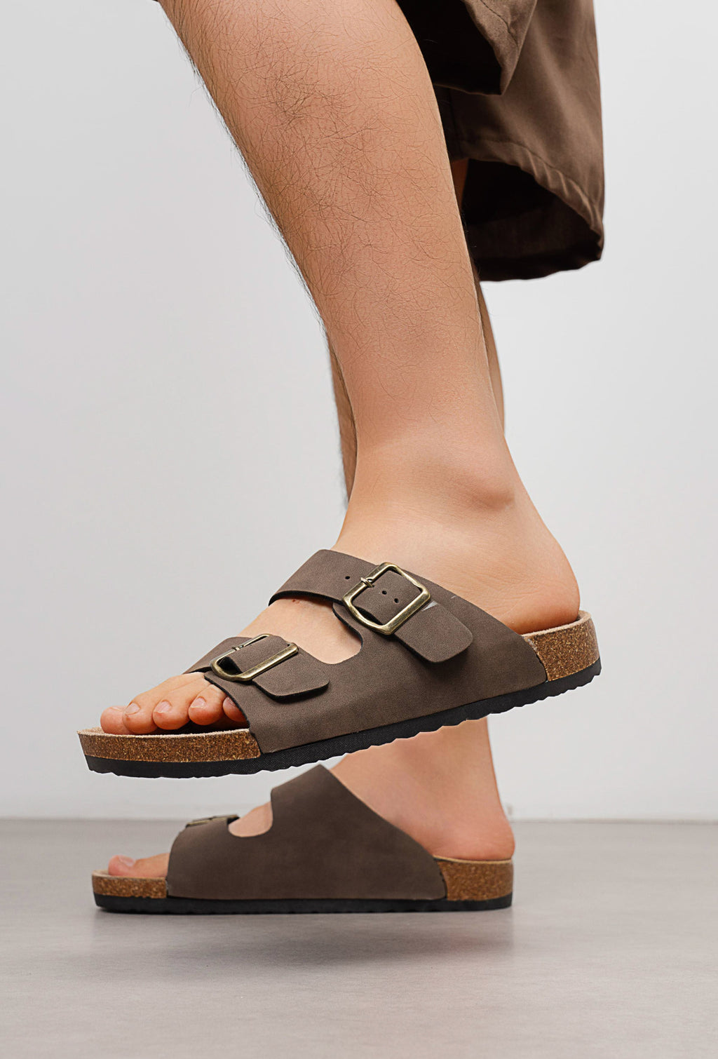 Cork-style mules with adjustable double buckles