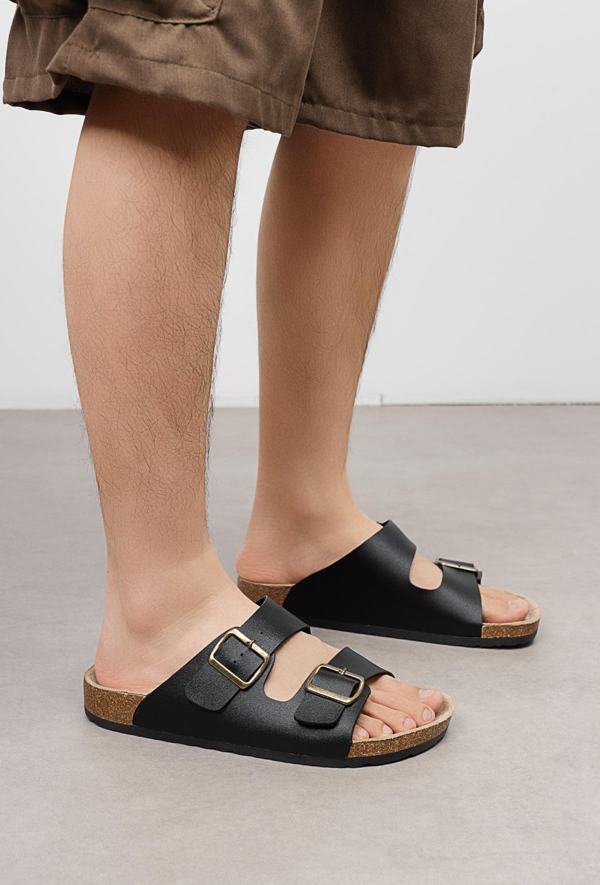 Cork-style mules with adjustable double buckles