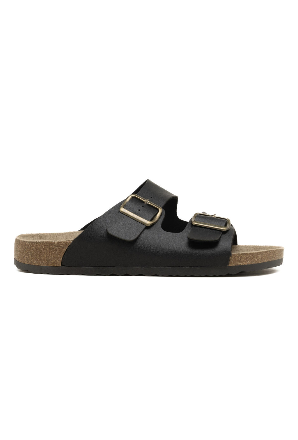 Cork-style mules with adjustable double buckles