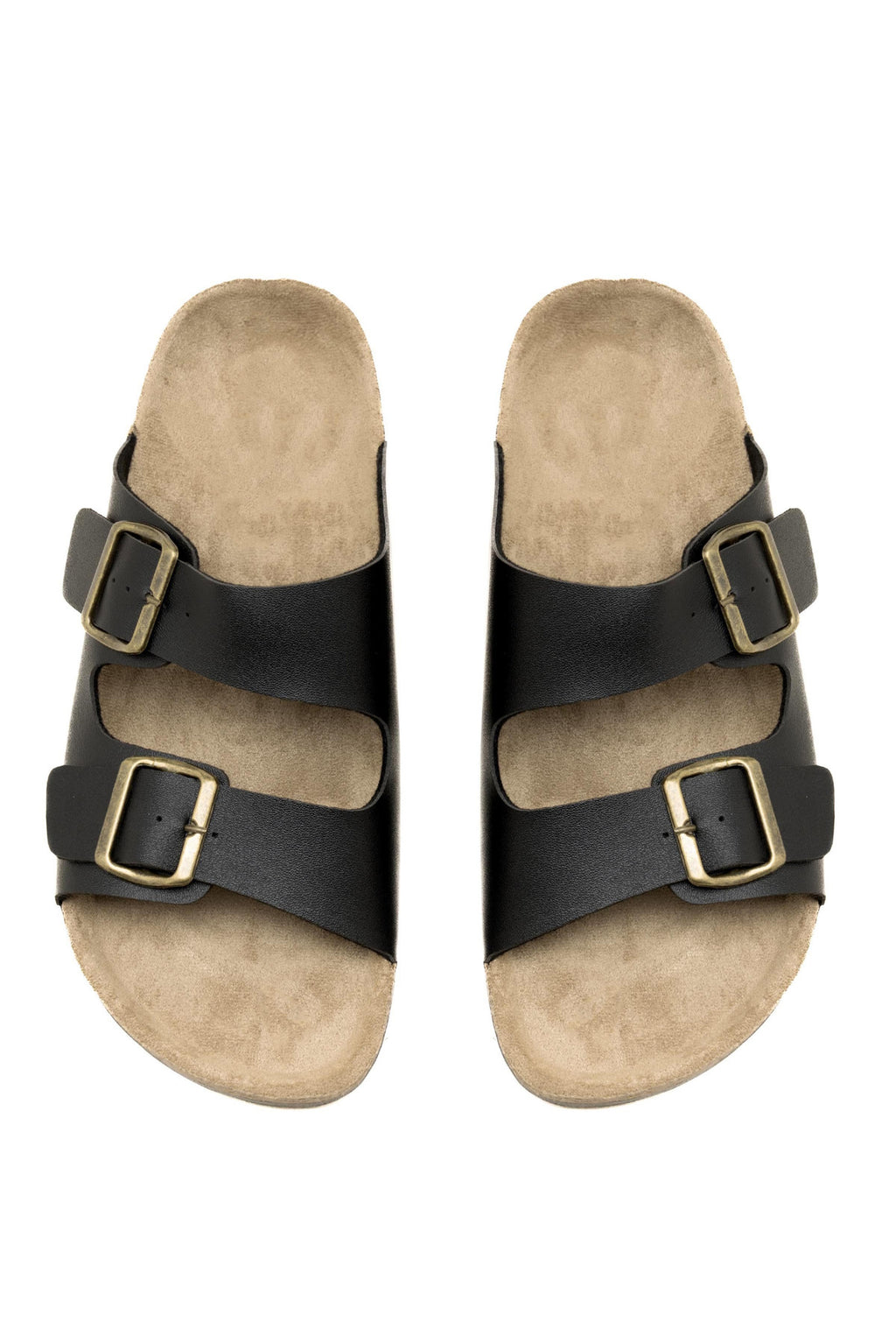 Cork-style mules with adjustable double buckles