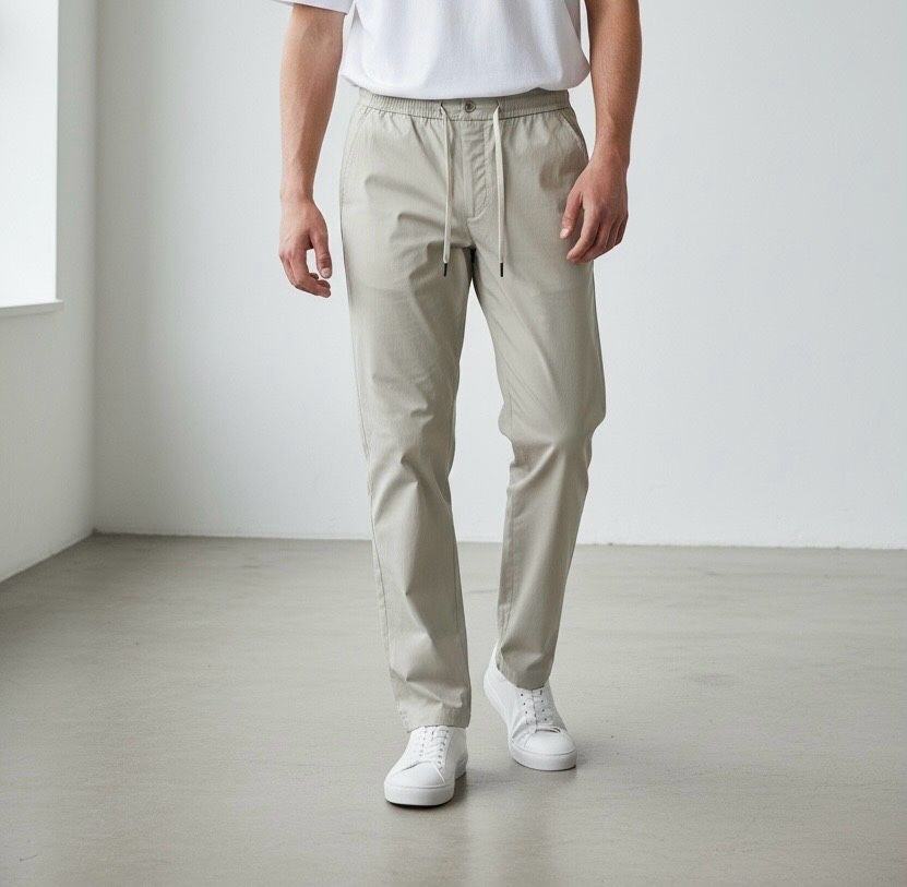 Slim Fit Bi-stretch Structured Pants with Comfortable Drawstring