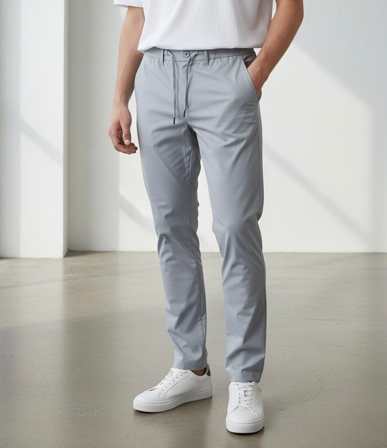 Slim Fit Bi-stretch Structured Pants with Comfortable Drawstring