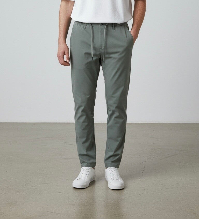 Slim Fit Bi-stretch Structured Pants with Comfortable Drawstring