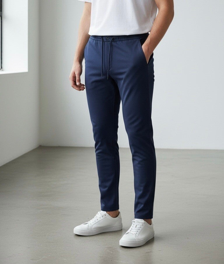 Slim Fit Bi-stretch Structured Pants with Comfortable Drawstring