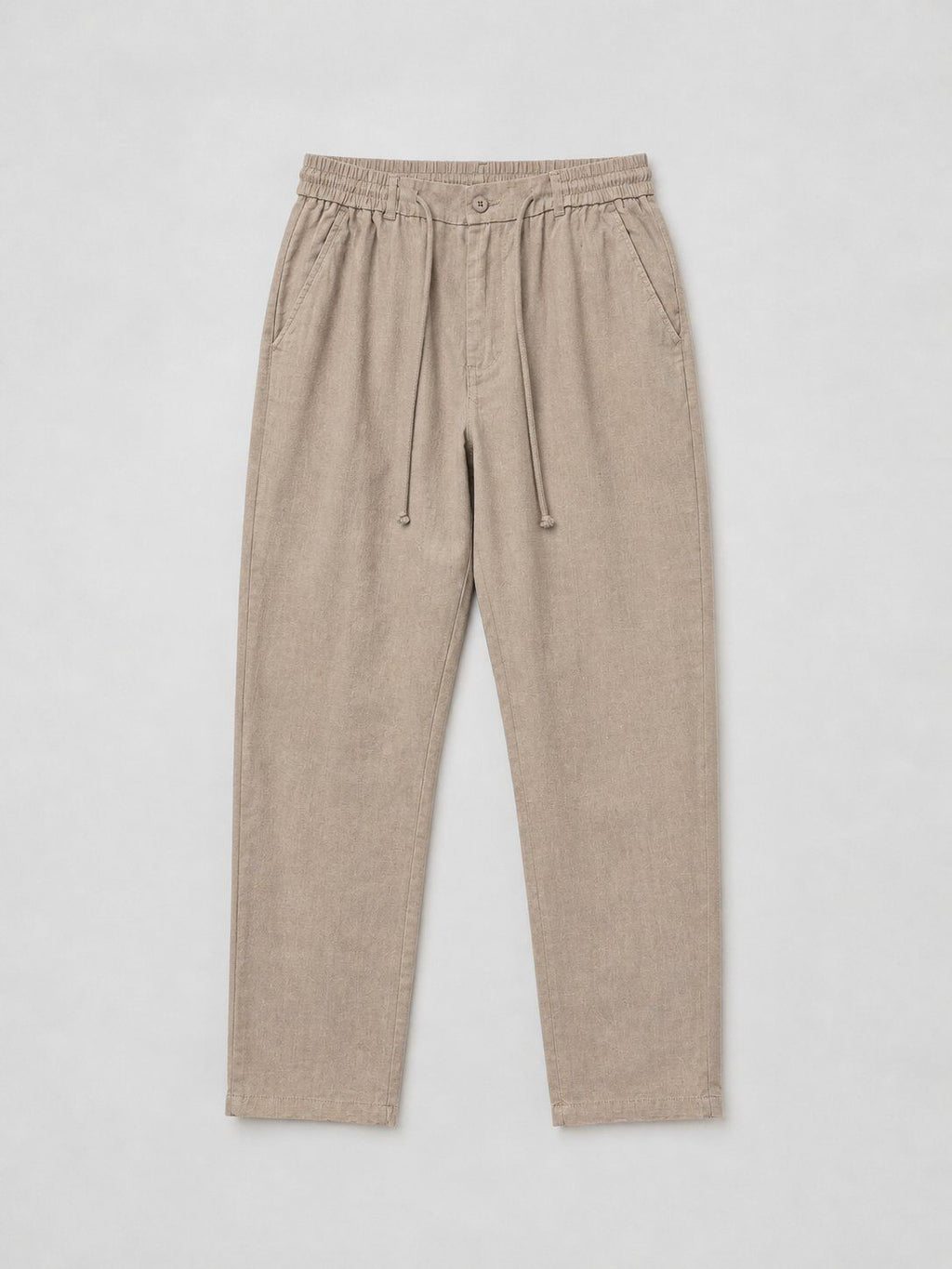 Dark beige cotton linen-effect trousers