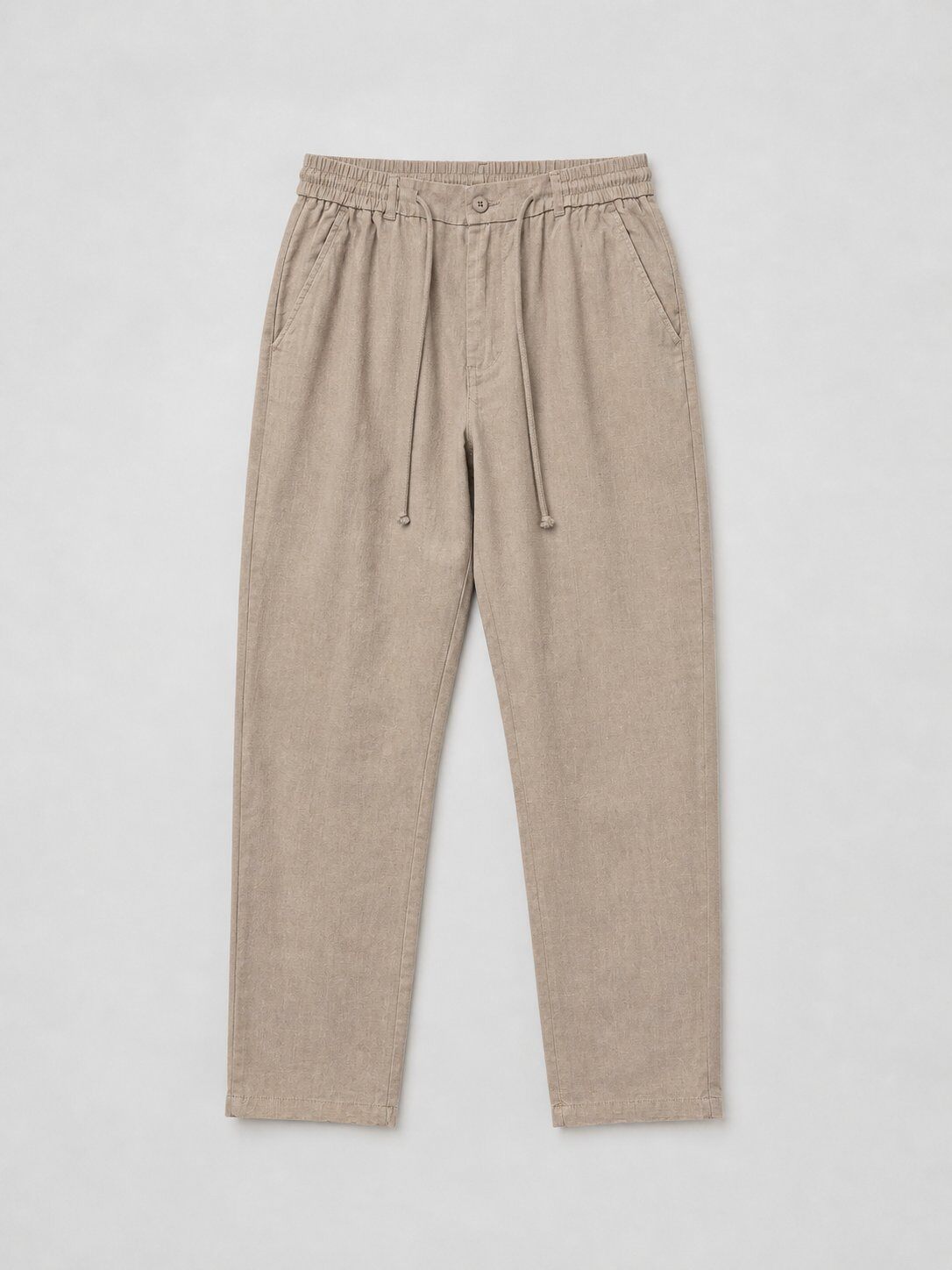 Dark beige cotton linen-effect trousers