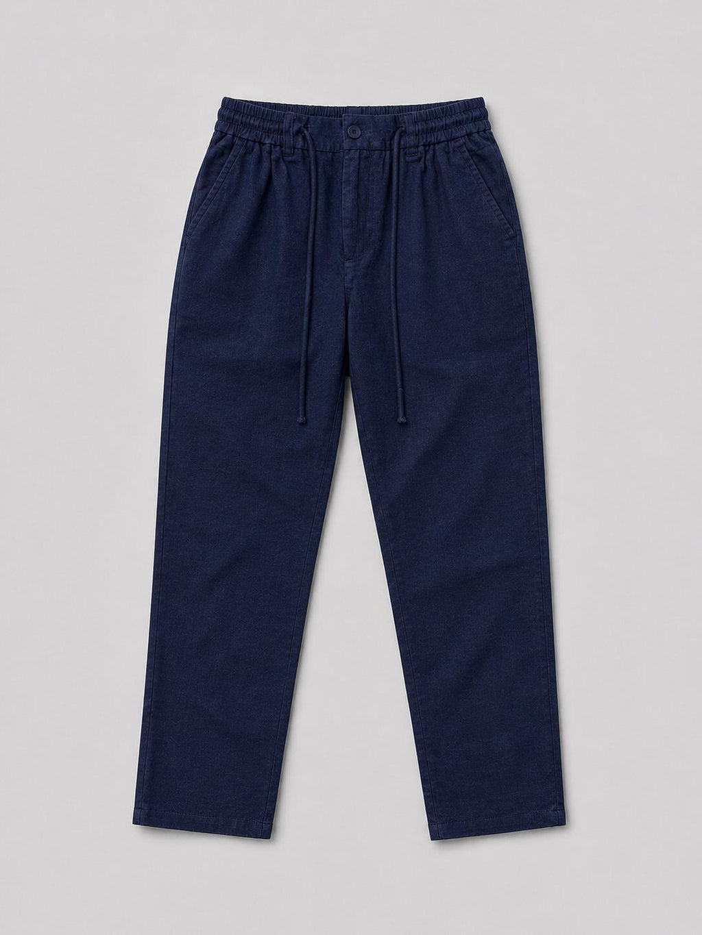 Navy blue cotton linen-effect trousers