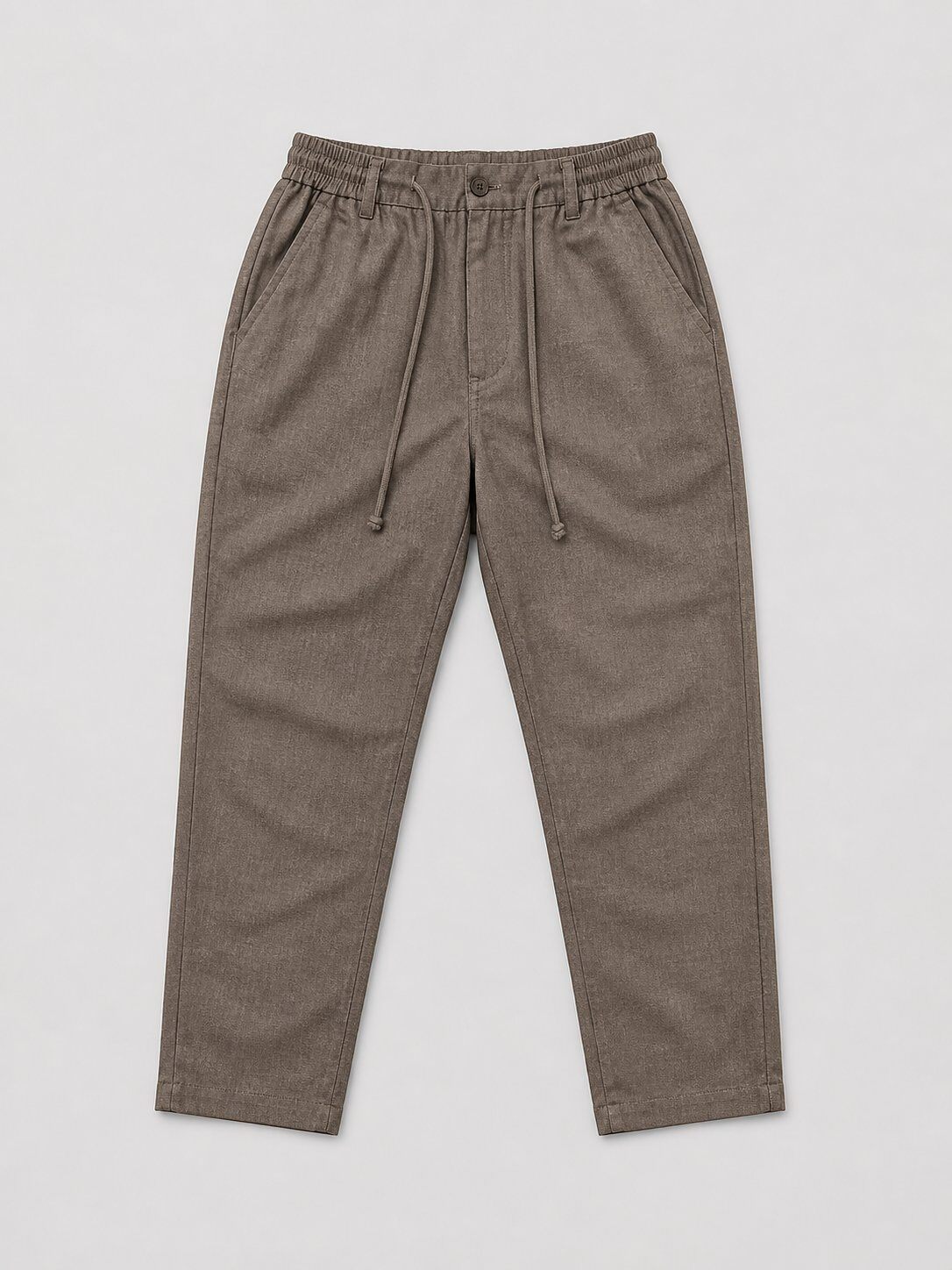 Brown taupe cotton linen-effect trousers