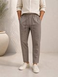 Brown taupe cotton linen-effect trousers