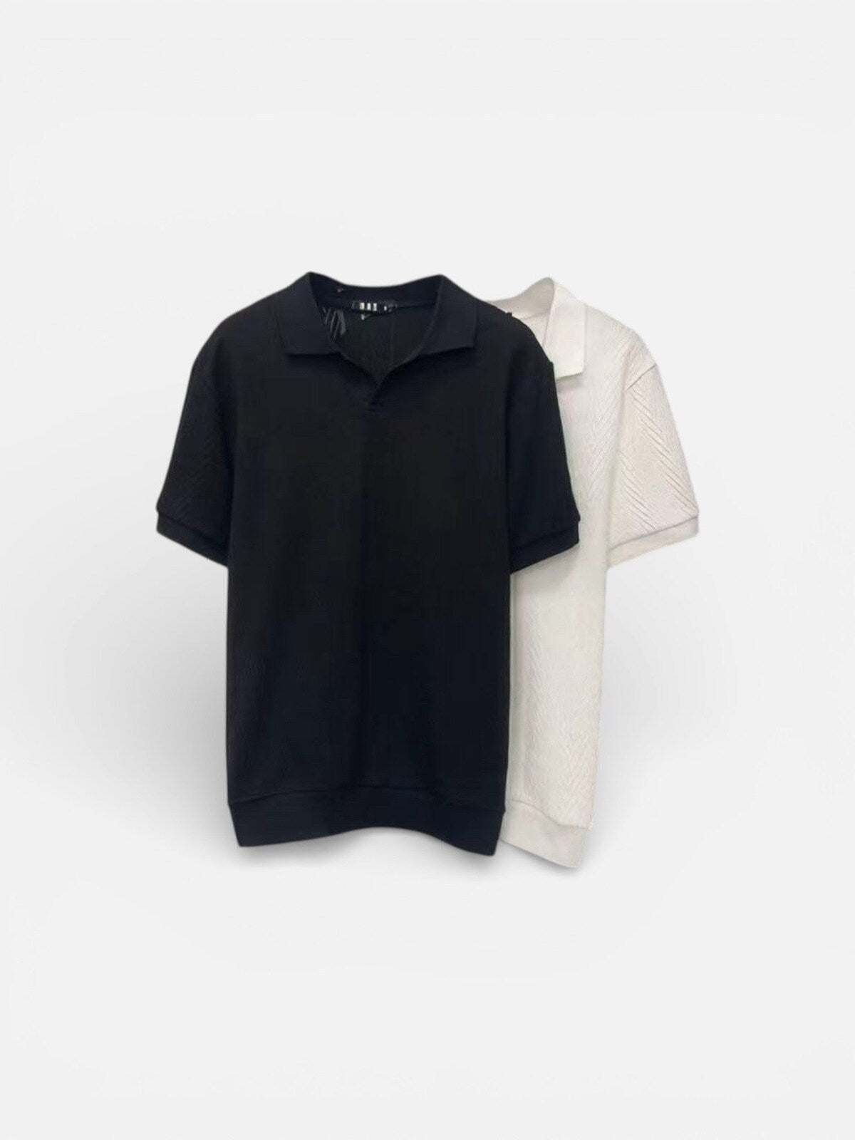 Men's textured polo with subtle vertical pattern