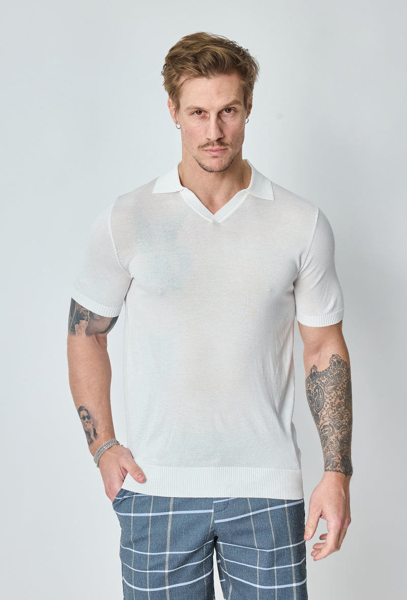 Short-sleeved plain knitted polo shirt