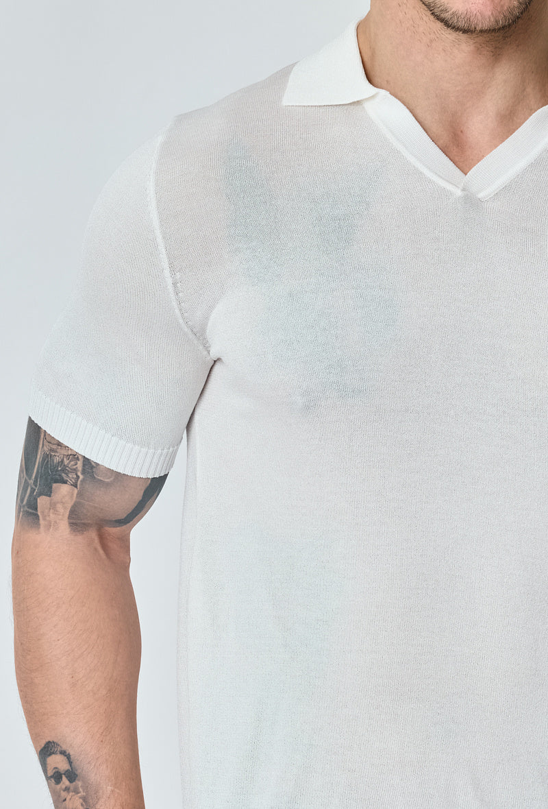 Short-sleeved plain knitted polo shirt