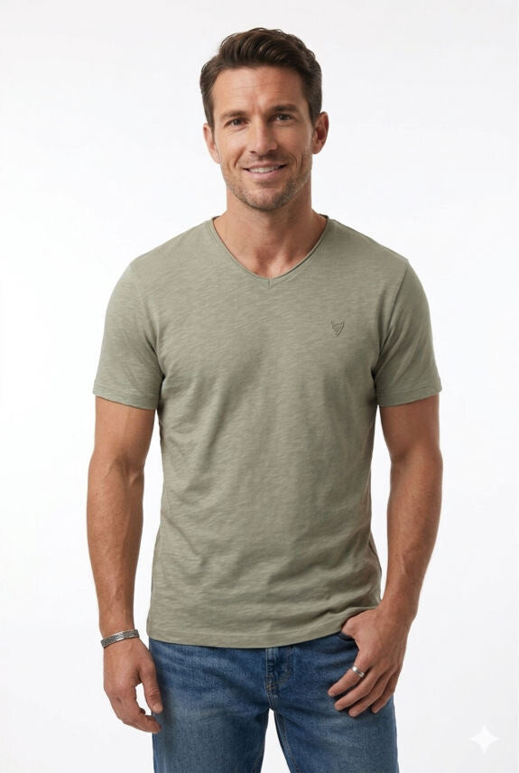 V NECK 100%COTTON T- SHIRT