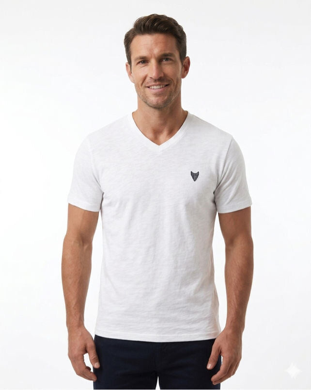 V NECK 100%COTTON T- SHIRT