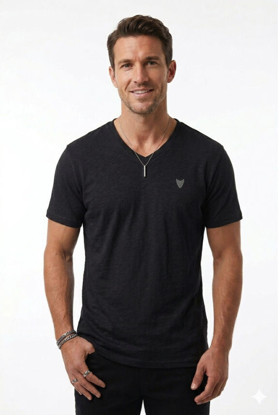 V NECK 100%COTTON T- SHIRT